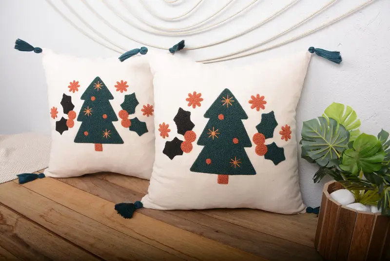 Almohada de lanzamiento bordada del suroeste hecha a mano, cojín vintage