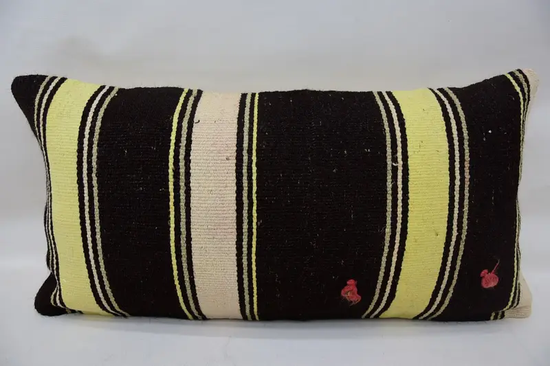 12x24 inch Turkish Moroccan Cushion Case, Striped WovenBeige Contemporary Cushion Cover - 1
