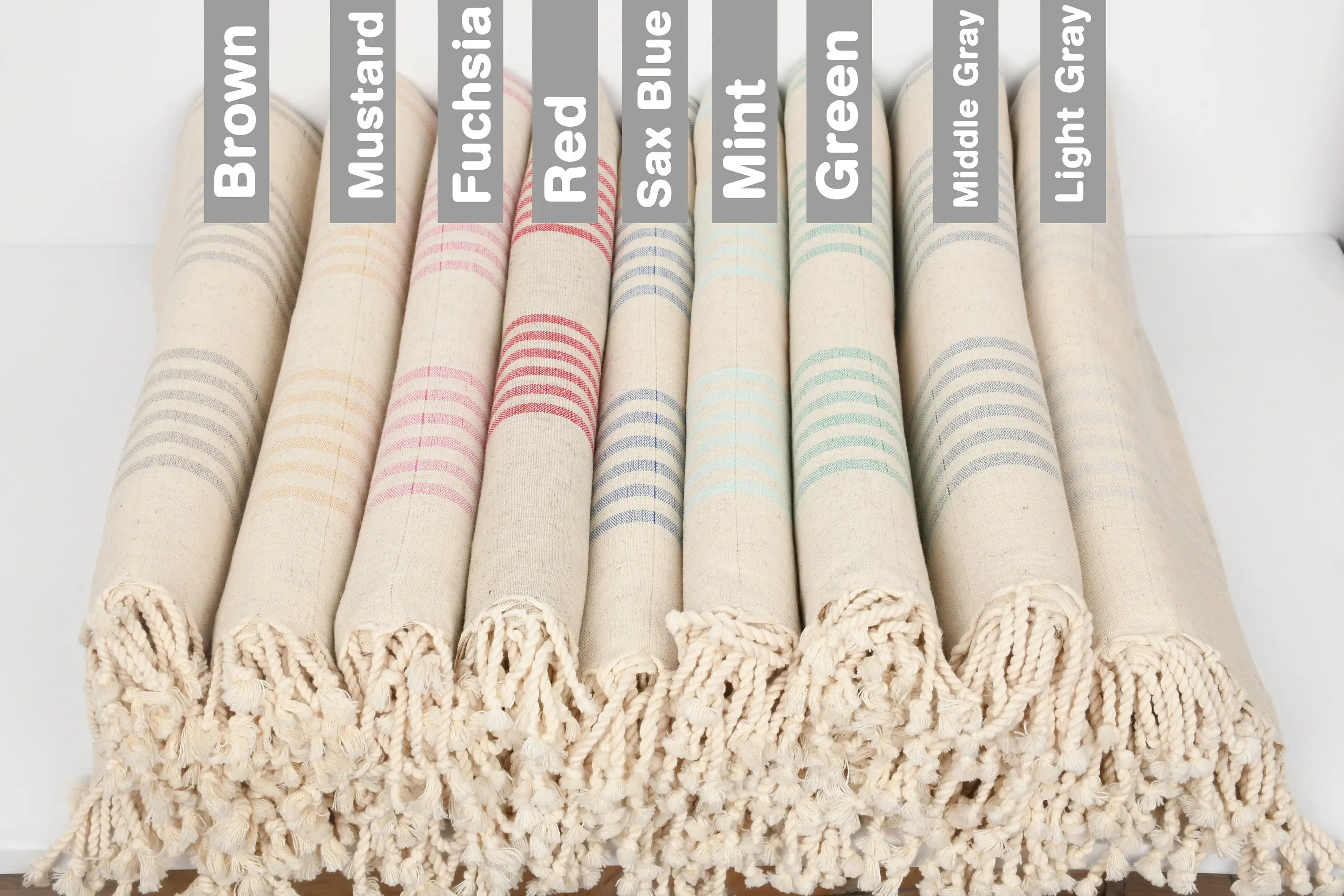 Beach Towel Monogrammed Personalized Cotton Beige Stripes, 40x71 Inches - 1