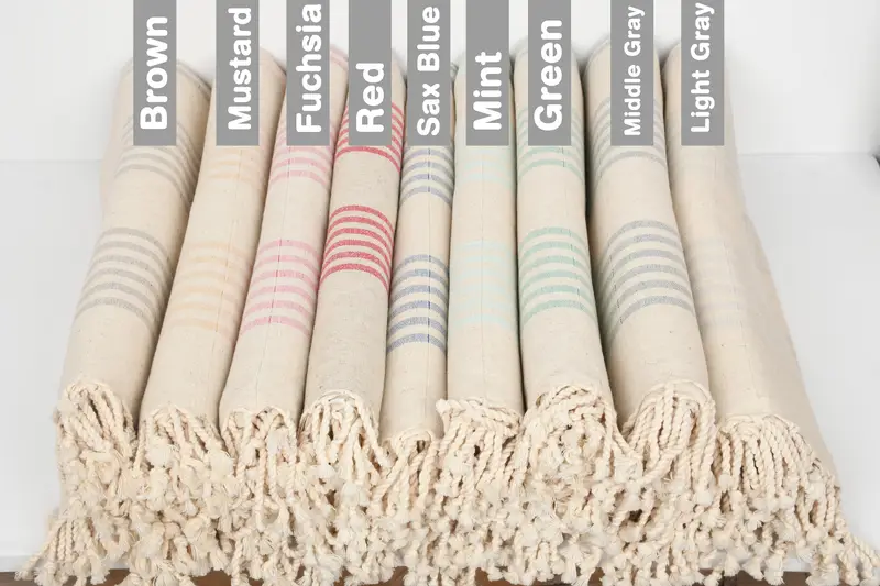 Beach Towel Monogrammed Personalized Cotton Beige Stripes, 40x71 Inches