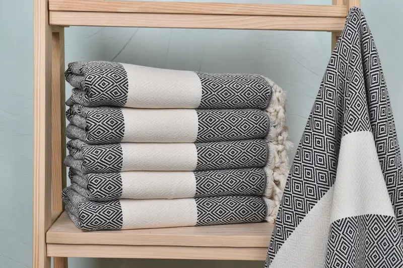 Personalized Black Cotton Towel, 40x71 Inches, Organic Cotton/Linen