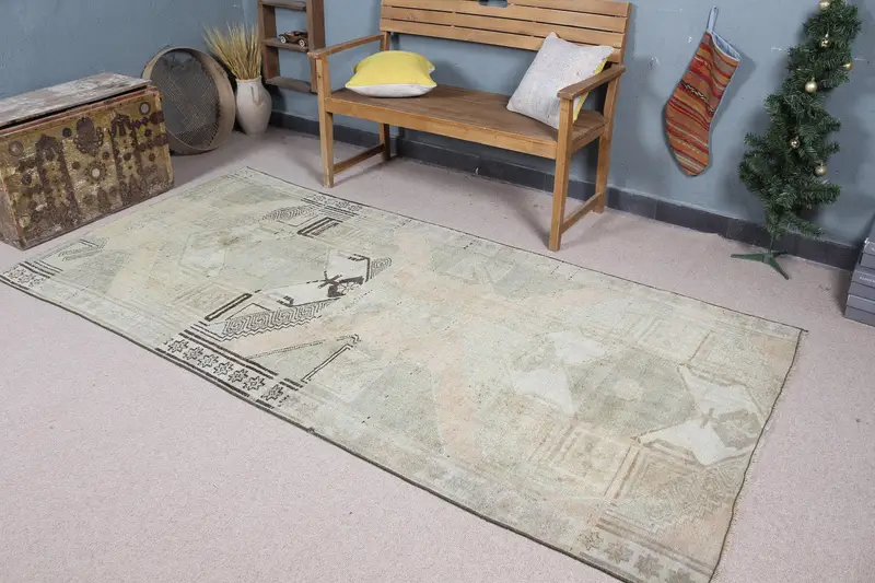 Eleganter Teppich in Grün und Orange, 4,2 x 9 Fuß, Blumen- und Paisleymuster