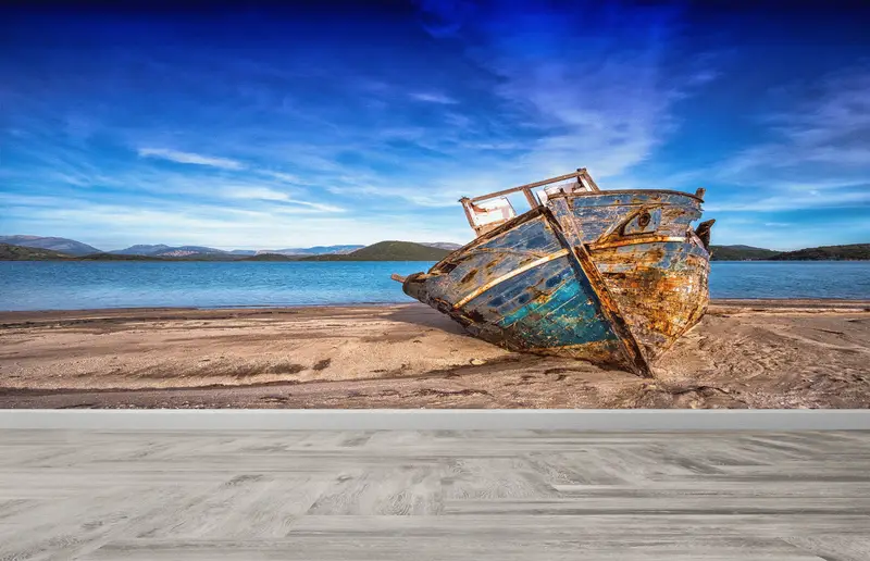 Zarif Baskılı Duvar Kağıdı: Kıyı Ambiyansı için Deniz Manzarası Tekne Manzarası