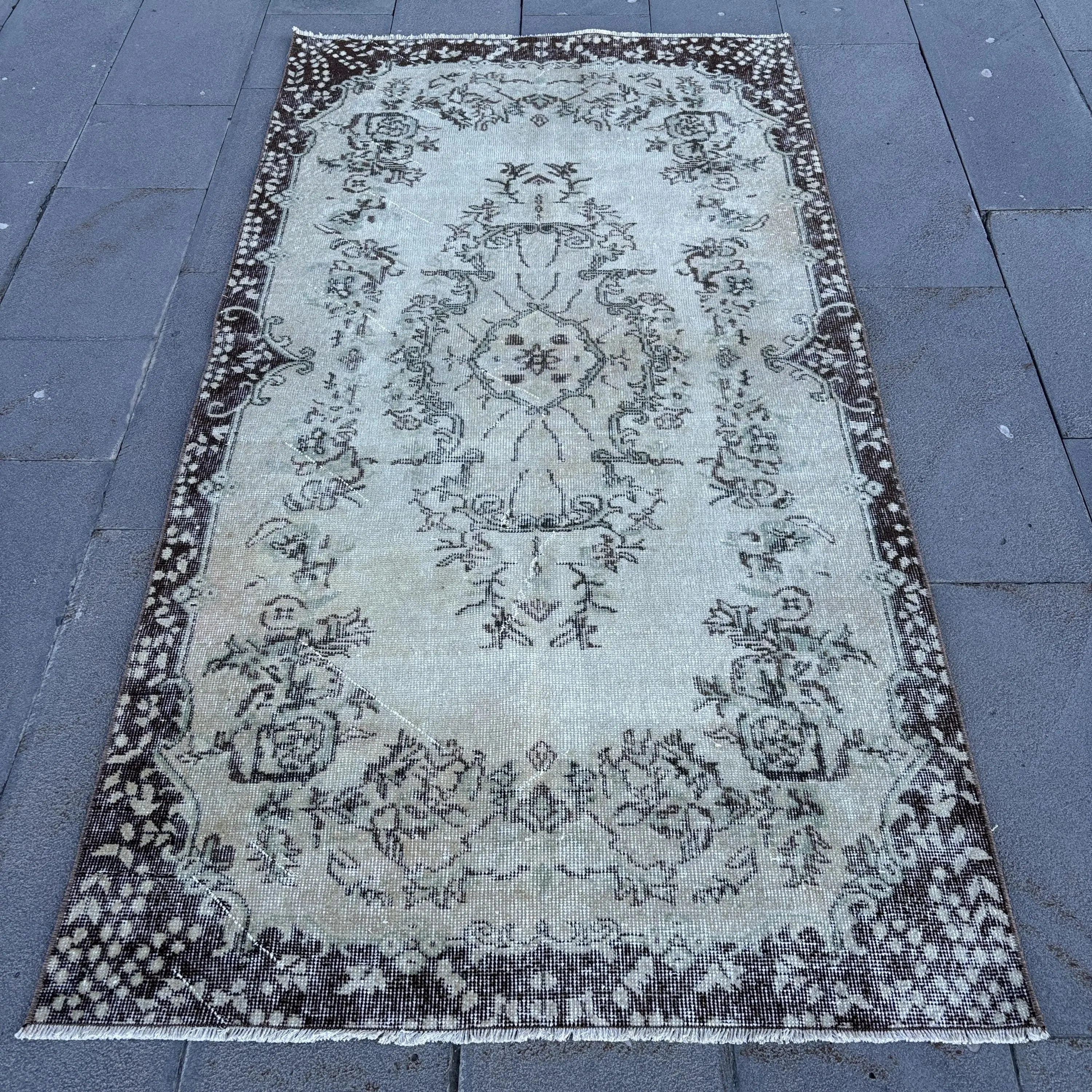 Turkish Rug, 3.7x7.1 ft Area Rug, Gray Camouflage Wool Vintage Rug - 1