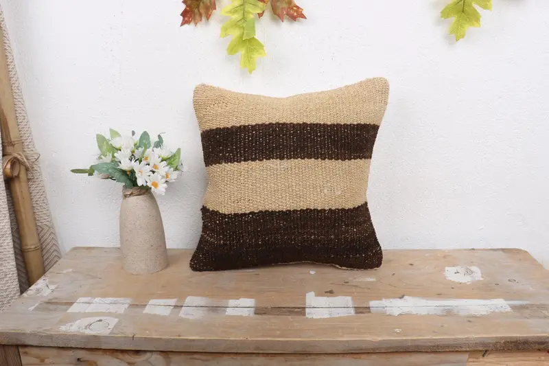 12x12 Brown Pillow Case, Interior Designer Pillow, Handmade Rug Seat Pillow Cover, Vintage Kilim Pillow, Home Decor Pillow, Pillow Case - 1