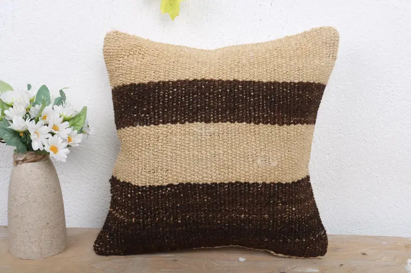 12x12 Brown Pillow Case, Interior Designer Pillow, Handmade Rug Seat Pillow Cover, Vintage Kilim Pillow, Home Decor Pillow, Pillow Case - 2