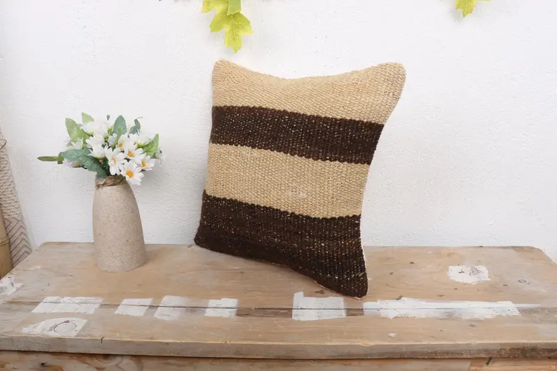 12x12 Brown Pillow Case, Interior Designer Pillow, Handmade Rug Seat Pillow Cover, Vintage Kilim Pillow, Home Decor Pillow, Pillow Case - 4