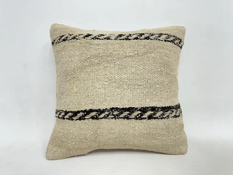 Gift Pillow, Aesthetic Pillow Sham, Rustic Cushion Cover, Ethnic Cushion, Kilim Pillow, Cushion, Boho Pillow, 16x16 Beige Cushion Case - 1