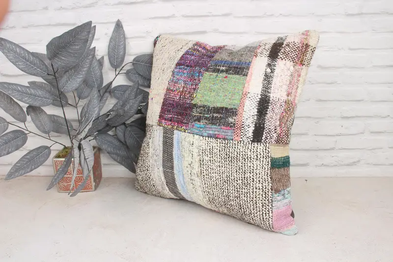 Cushion, Vintage Kilim Throw Pillow, Armchair Pillow Case, Home Decor Pillow, 20x20 Green Pillow, Couch Cushion, Gift Pillow - 4