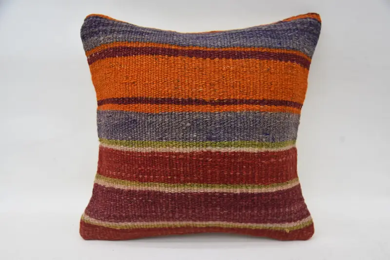 Ethnical Kilim Rug Pillow, 12x12 Red Cushion Case, Vintage Kilim Pillow, Garden Pillow, Cushion Case, Neutral Pillow Case, Vintage Pillow - 1