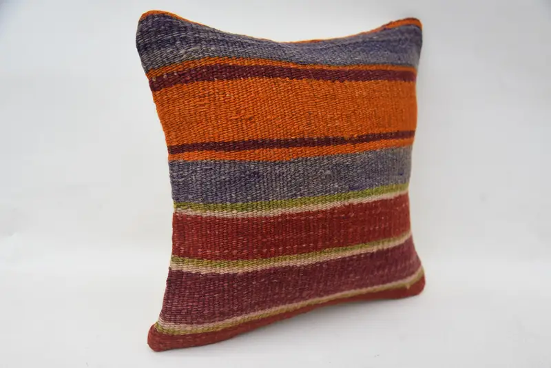 Ethnical Kilim Rug Pillow, 12x12 Red Cushion Case, Vintage Kilim Pillow, Garden Pillow, Cushion Case, Neutral Pillow Case, Vintage Pillow - 2