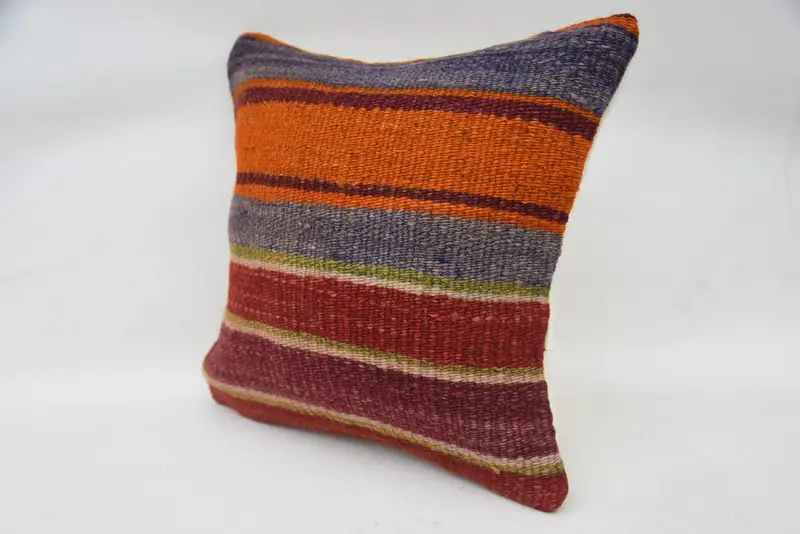 Ethnical Kilim Rug Pillow, 12x12 Red Cushion Case, Vintage Kilim Pillow, Garden Pillow, Cushion Case, Neutral Pillow Case, Vintage Pillow - 3