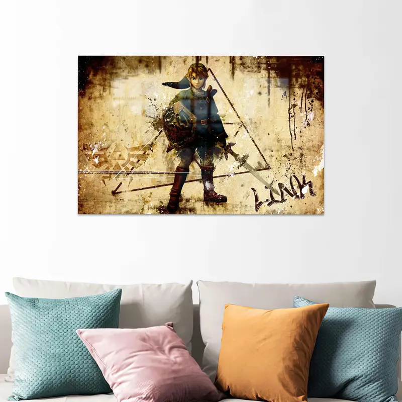 Trendy Man Cave Dekoru için Zarif Zelda Temalı Baskılı Cam