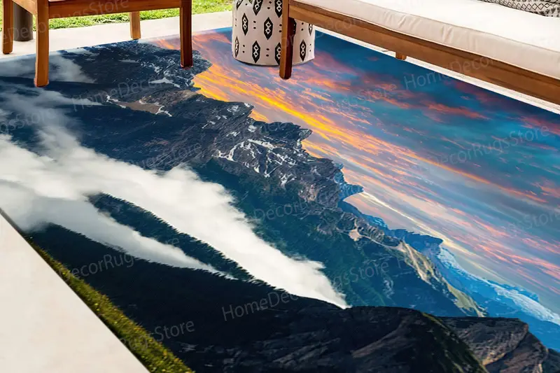 エレガントなプリントラグ: 山の夕日、ドロミテアルプス