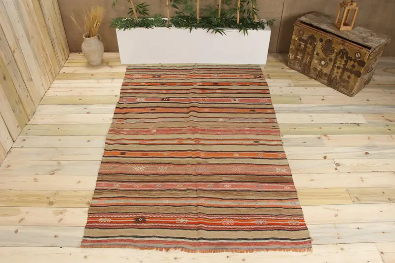 Handmade Brown Camouflage Rug, 0.4x7.1 ft Chic Decor