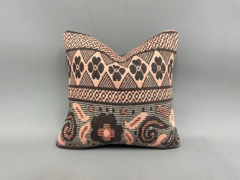 Besticktes Southwestern-Wurfkissen, Vintage-Rosa-Kissen mit Leinenbezug