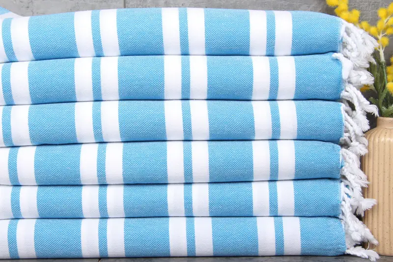 Turkish Towel Organic Cotton Blue Striped, 40x71 Inches