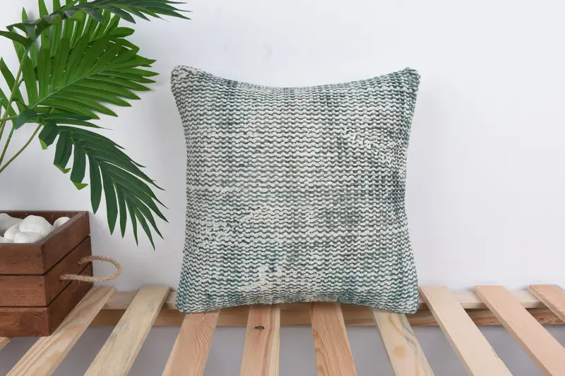 Kilim Pillow, Vintage Cushion, Throw Kilim Pillow, Ethnical Kilim Rug Pillow, 14x14 Green Cushion, Cushion Cover, Accent Throw Pillow - 1