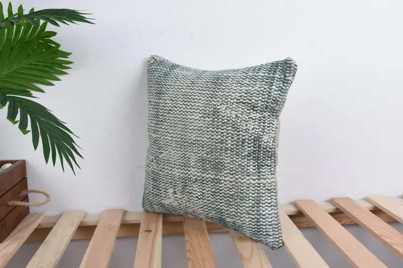 Kilim Pillow, Vintage Cushion, Throw Kilim Pillow, Ethnical Kilim Rug Pillow, 14x14 Green Cushion, Cushion Cover, Accent Throw Pillow - 5