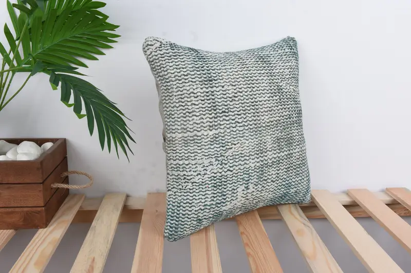 Kilim Pillow, Vintage Cushion, Throw Kilim Pillow, Ethnical Kilim Rug Pillow, 14x14 Green Cushion, Cushion Cover, Accent Throw Pillow - 4
