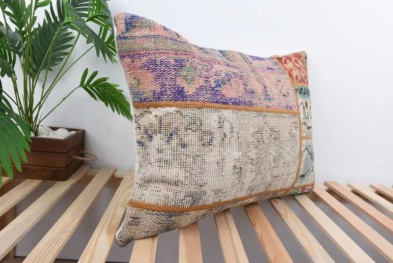 Kilim Pillow, 20x28 Beige Cushion Cover, Cushion Cover, Handwoven Pillow Cover, Handmade Pillow Case, Vintage Pillow, Boho Pillow Sham Cover - 4