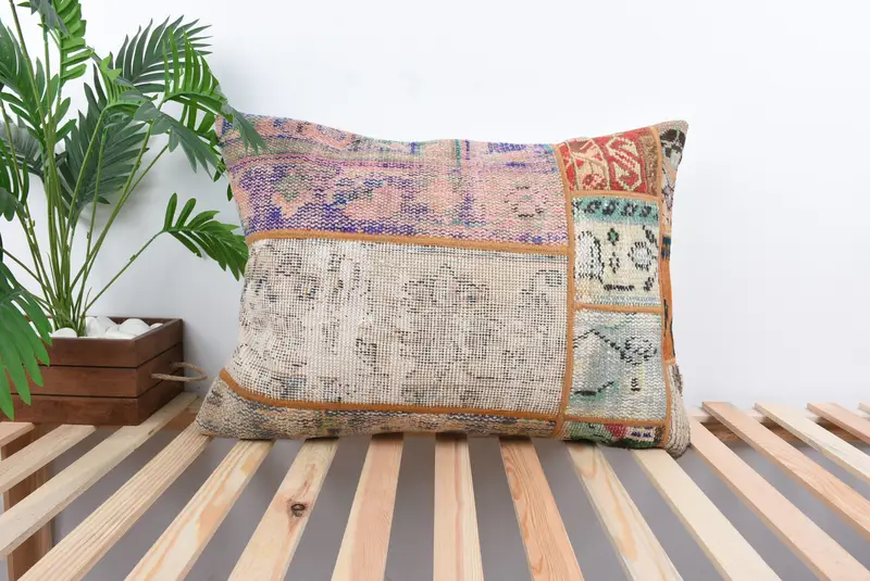 Kilim Pillow, 20x28 Beige Cushion Cover, Cushion Cover, Handwoven Pillow Cover, Handmade Pillow Case, Vintage Pillow, Boho Pillow Sham Cover - 1