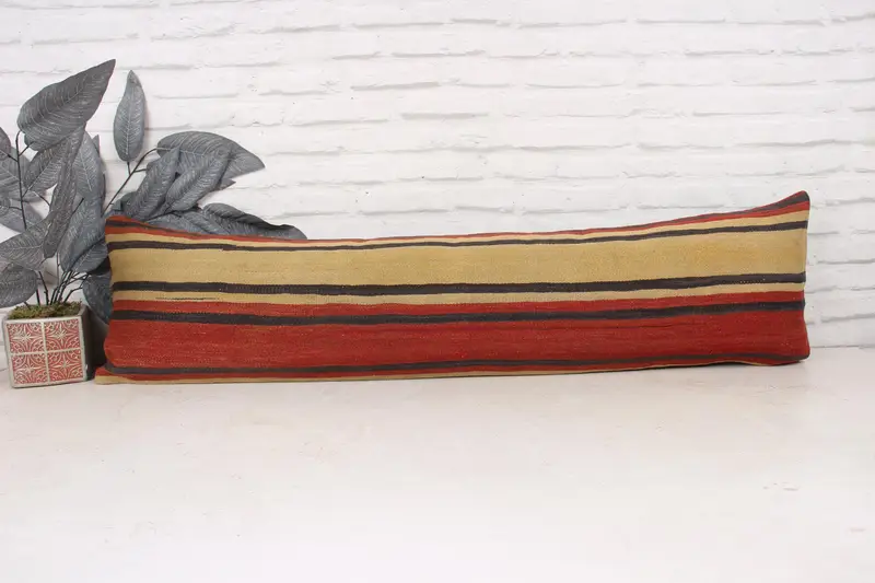 12x48 Red Pillow Case, Vintage Pillow, Boho Pillow Sham Cover, Cushion Case, Turkish Kilim Pillow, Chair Pillow Cover, Custom Pillow Sham - 1