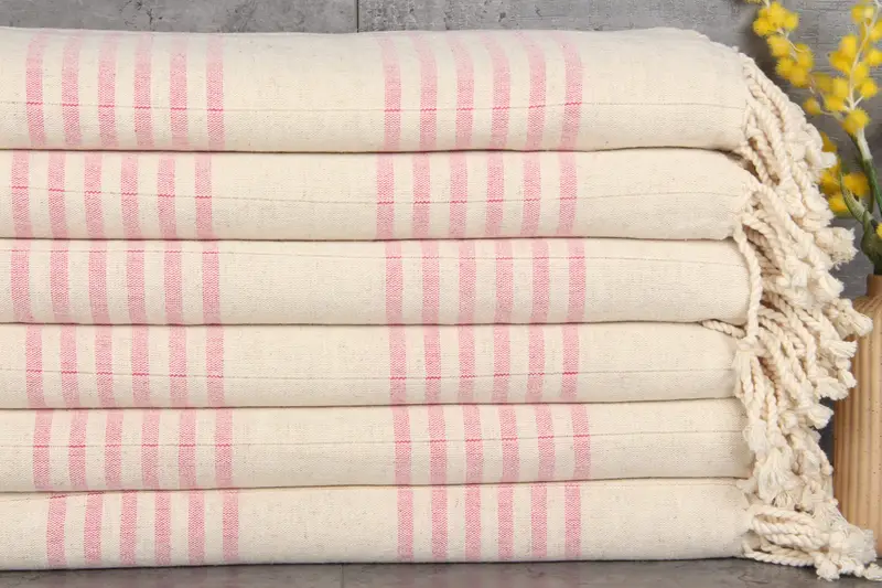 Turkish Beach Towel Fuchsia Striped, Organic Cotton, 40x71 Inches