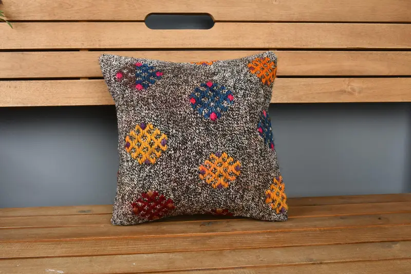 Floor Cushion Case, Retro Pillow Sham, Boho Pillow, Cushion Case, 14x14 Brown Pillow Case, Throw Kilim Pillow, Gift Pillow - 6