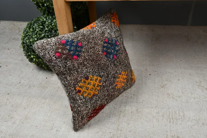 Floor Cushion Case, Retro Pillow Sham, Boho Pillow, Cushion Case, 14x14 Brown Pillow Case, Throw Kilim Pillow, Gift Pillow - 7