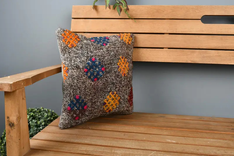 Floor Cushion Case, Retro Pillow Sham, Boho Pillow, Cushion Case, 14x14 Brown Pillow Case, Throw Kilim Pillow, Gift Pillow - 1