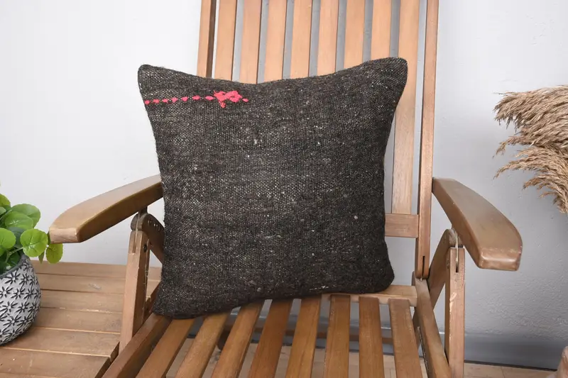 Custom Pillow, Vintage Pillow, Cushion Cover, 18x18 Brown Pillow Cover, Pillow for Sofa, Turkish Kilim Pillow, Aesthetic Pillow Cover - 1