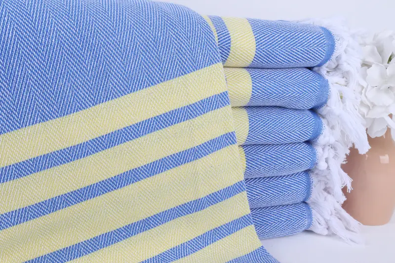 Custom Turkish Towel Sax Blue-Yellow Chevron, 36x67 Inches