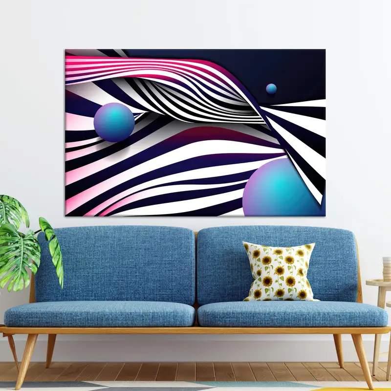 Abstrakte schwarz-weiß-blaue Leinwand: Virtuelle Kunsteleganz