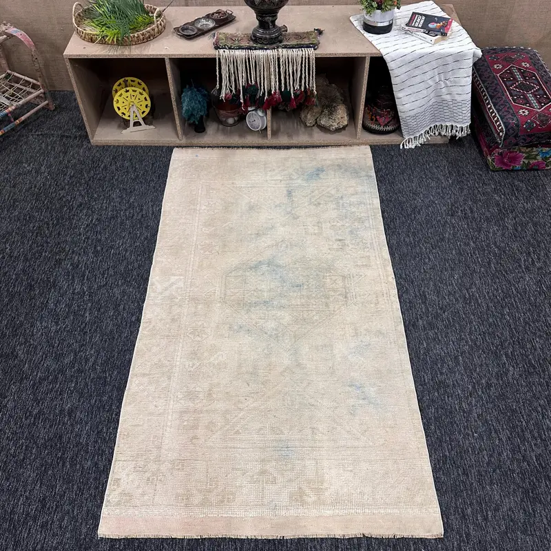 Vintage Turkish Rug, 3.5x6.6 ft Accent Rug, Gray Oushak Abstract Rug - 1