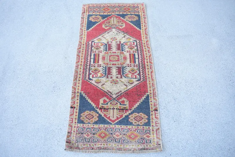 1.8x3.9 ft Vintage Rug, Turkish Small Rug, Red Wool Rug - 1