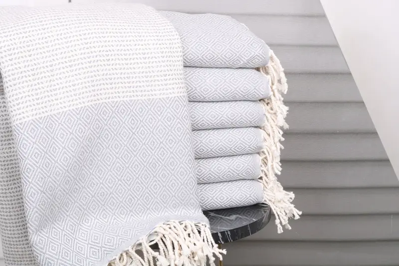 Turkish Tea Towel Set Gray Diamond, Organic Cotton, 40x71 Inches