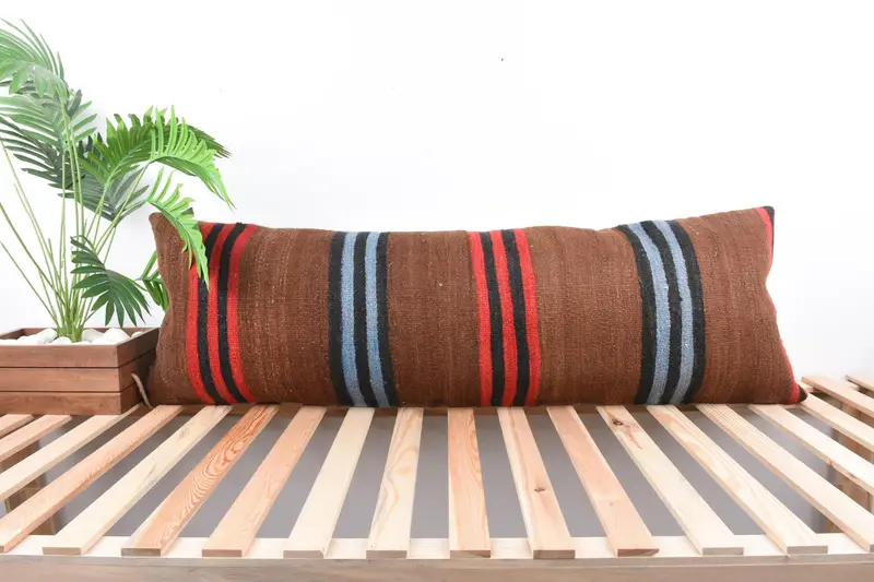 Boho yastık sahte kapak, yastık örtüsü, 16x48 kahverengi yastık, boho atma yastık sham, boho yastık, kanepe için yastık, el yapımı halı koltuğu yastık kapağı - 1