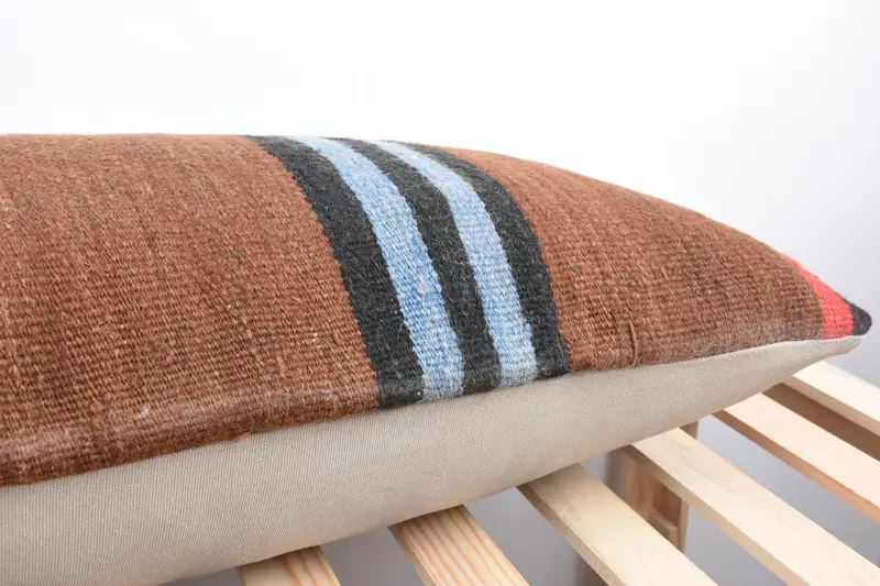 Boho yastık sahte kapak, yastık örtüsü, 16x48 kahverengi yastık, boho atma yastık sham, boho yastık, kanepe için yastık, el yapımı halı koltuğu yastık kapağı - 7