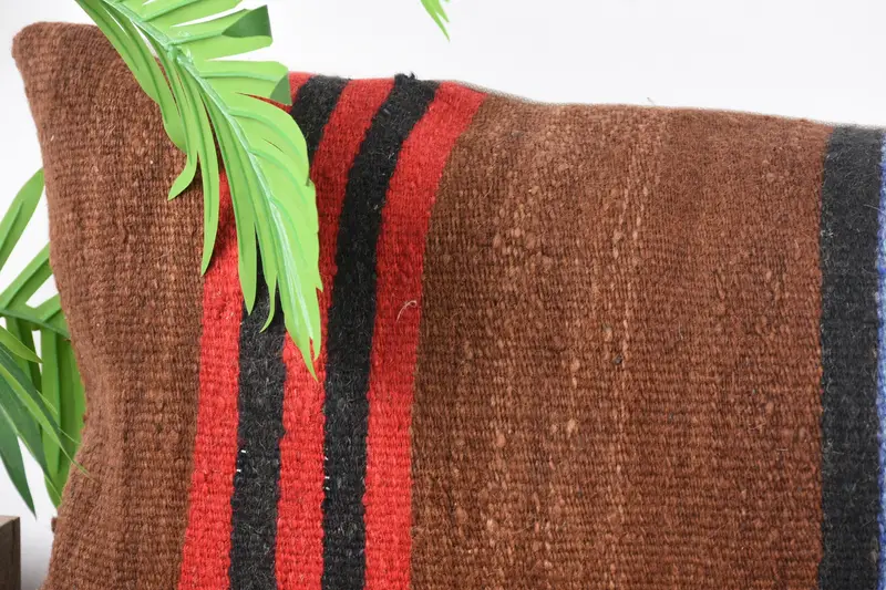 Boho yastık sahte kapak, yastık örtüsü, 16x48 kahverengi yastık, boho atma yastık sham, boho yastık, kanepe için yastık, el yapımı halı koltuğu yastık kapağı - 2