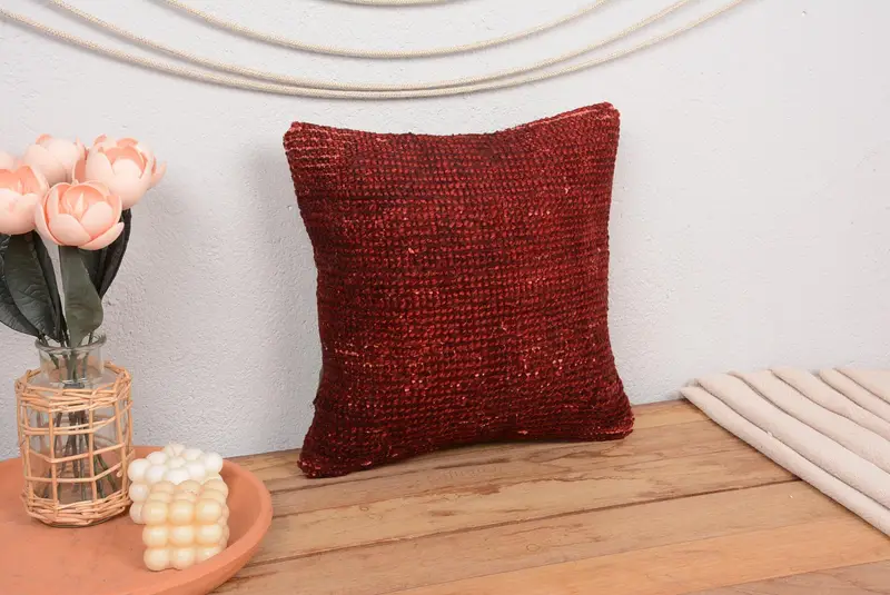 Rotes Southwestern besticktes Wurfkissen, 14x14 Vintage Kissen