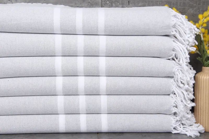 Light Gray Striped Bath Towel, Turkish Organic Cotton, 40x71 Inches