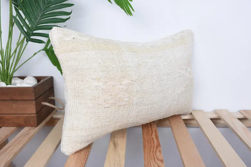Natural Pillow Sham, Kilim Pillow Cover, Cushion, 12x20 White Pillow, Vintage Kilim Throw Pillow, Boho Throw Pillow, Handmade Kilim Cushion - 4