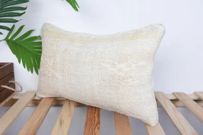 Natural Pillow Sham, Kilim Pillow Cover, Cushion, 12x20 White Pillow, Vintage Kilim Throw Pillow, Boho Throw Pillow, Handmade Kilim Cushion - 5