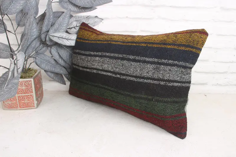 Turkish Kilim Pillow, Retro Throw Pillow, 12x20 Brown Pillow Case, Vintage Pillow, Nautical Throw Cushion, Cushion Case, Antique Pillows - 4