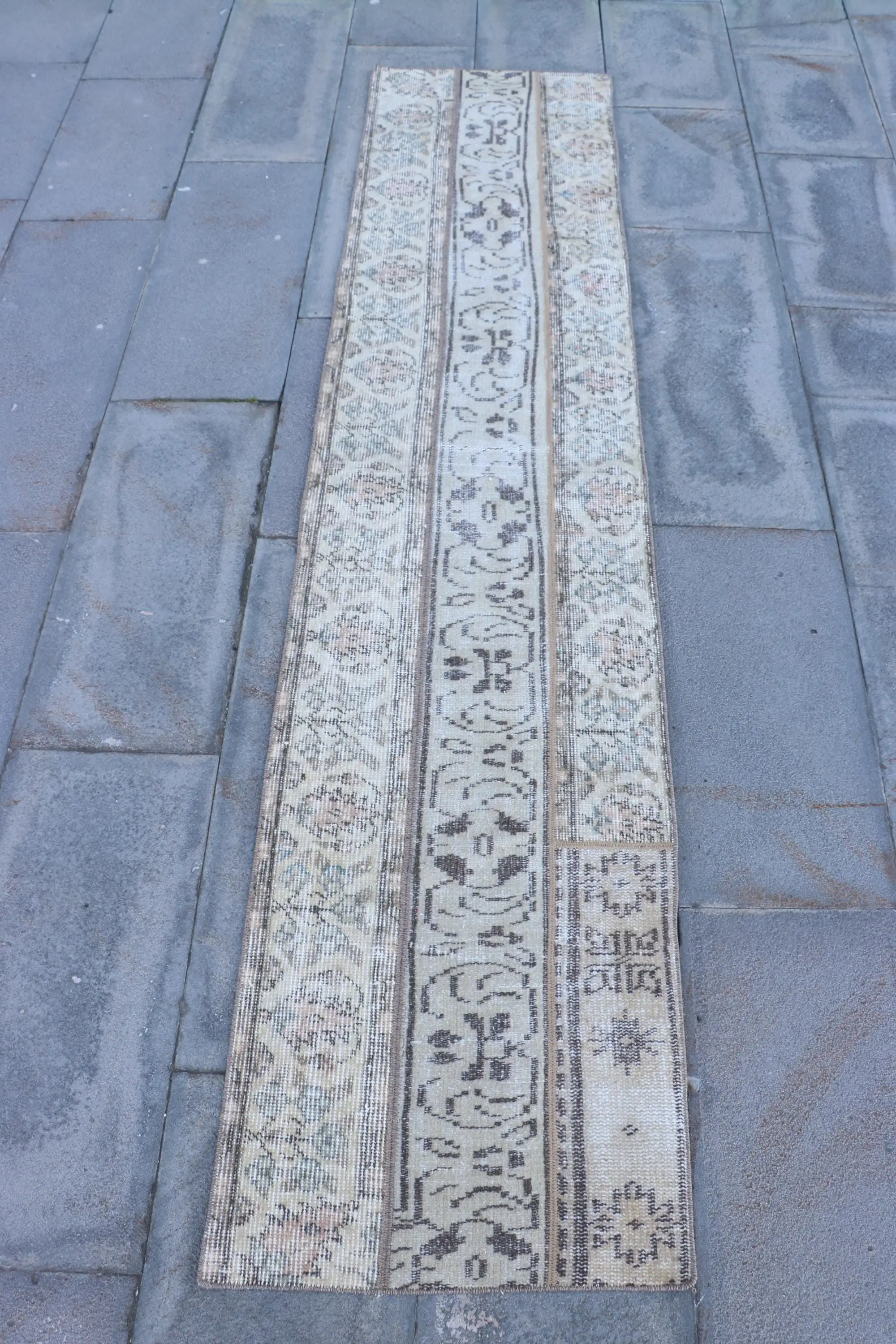 Vintage Turkish Rug, Runner 1.8x8 ft (54x243 cm) Rug, Brown Patchwork Wool Rug - 1