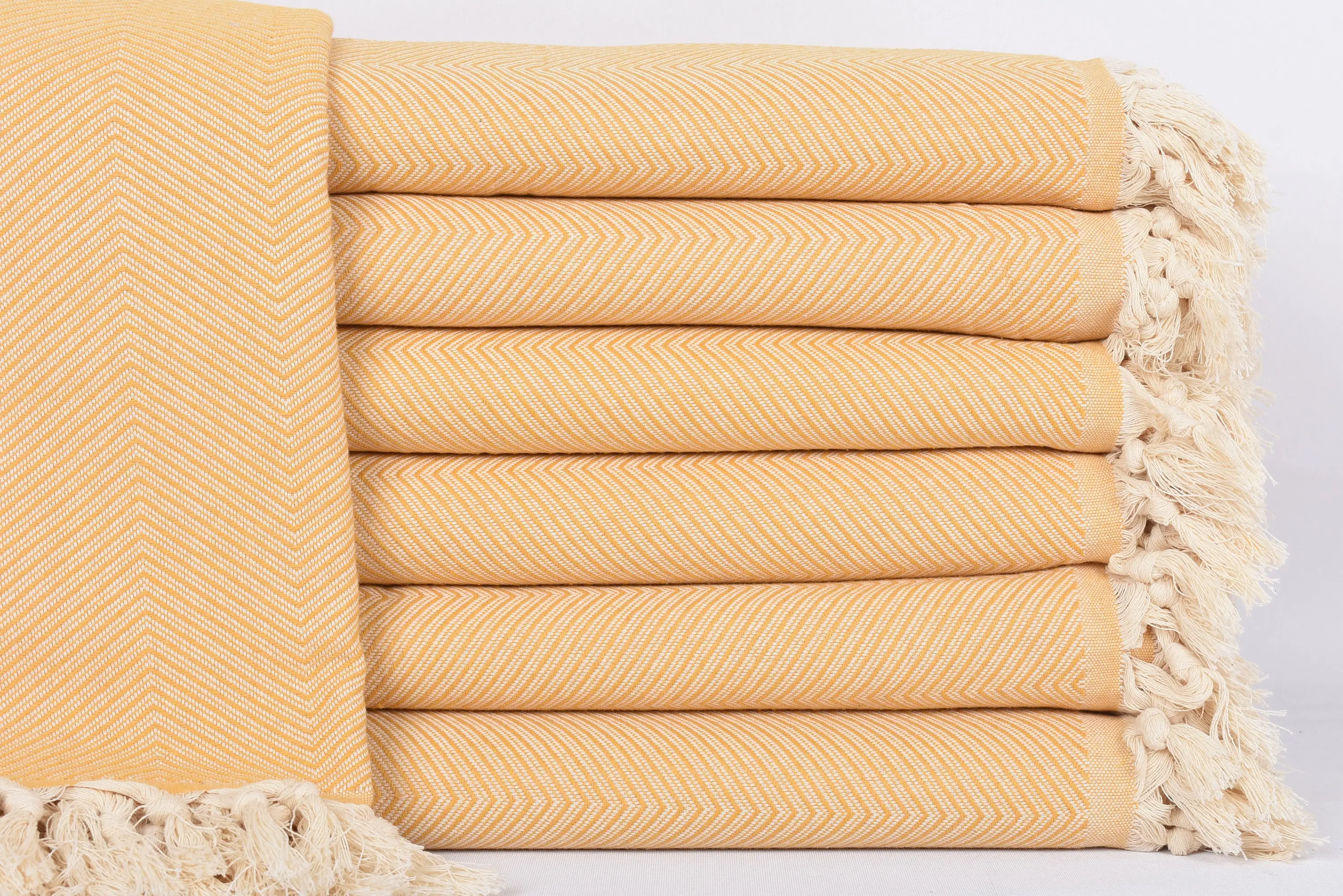 Custom Mustard Zig Zag Throw, Organic Cotton Blanket, 83x67 Inches - 1