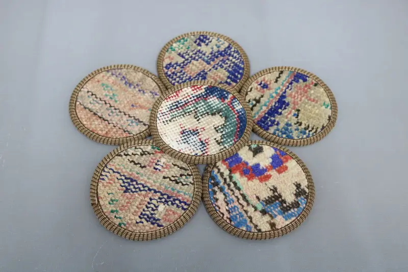Bohemian Blue and Beige Round Coaster, Unique Bohemian Coaster