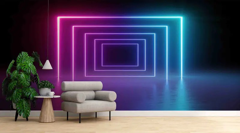 Zarif Baskılı Duvar Kağıdı: Işık Portalı ve Neon Tünel Tasarımı