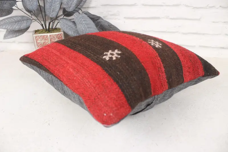 Cushion Cover, 14x14 Red Pillow Cover, Interior Designer Pillow, Kilim Cushion Sham, Kilim Rug Cushion Cover, Handmade Kilim Cushion - 6